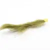 Olive fishing fly with a yellow bead head on a white background