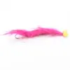 Pink feather fishing fly with a yellow bead head and metal hook, used for freshwater trout fishing.