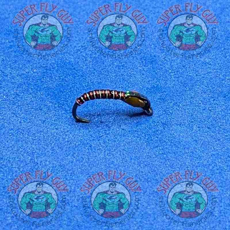 A Dozen Silver & Red Wire Ribbed Midge Buzzers