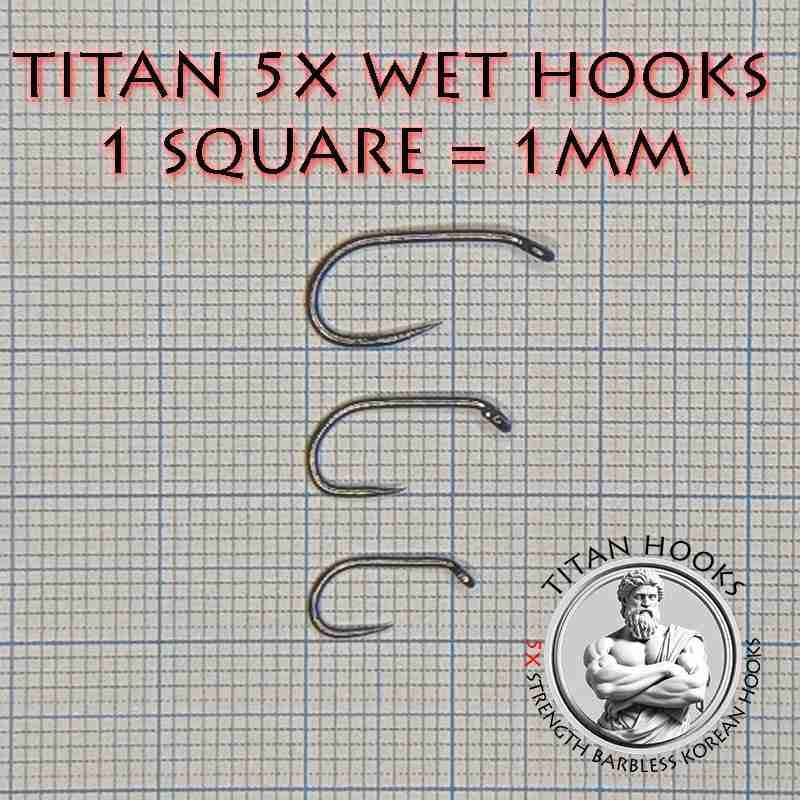 Titan 5x & 3X Barbless Wet Hooks 100 Pack