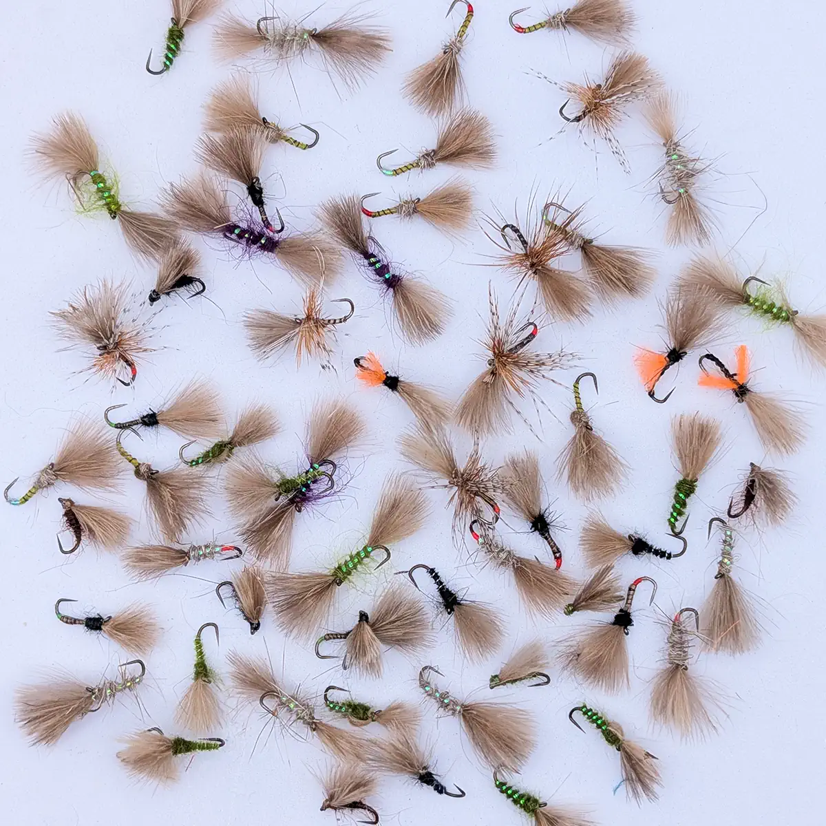 60 Size 16 CDC Dry Flies Tied on Titan Barbless Hooks