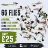 Advertisement for 60 flies from Stillwater Fisheries showing many fishing flies; highlights 60 flies for £25 with fast UK delivery and trusted by anglers.