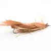 Brown fly fishing lure with tan fur hackle, gold tinsel, and a bead head on a hooked shank—the kind used for trout fishing