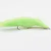 Bright lime-green fluffy fishing fly tied to a small hook used for fly fishing