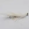 White fluffy fishing fly with a bead head and metallic tinsel strands, used as a lure for freshwater fishing.
