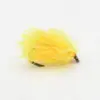 Bright yellow fuzzy fishing lure (fly) with a hook, used to attract fish on a fishing line.