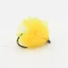 Bright yellow fishing lure with fluffy hackle and a hooked body.