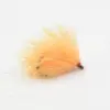 Orange fluffy fishing fly with a small red-turred hook, used for casting in freshwater fishing