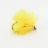 Yellow marabou feather fishing lure with a hook, used to attract fish in fly fishing