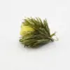 Green and yellow fringed fishing lure with a fuzzy pom-pom-like body.