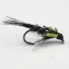 Fly fishing lure with a long black feather tail, iridescent body beads, and a metal hook (bead-head streamer).