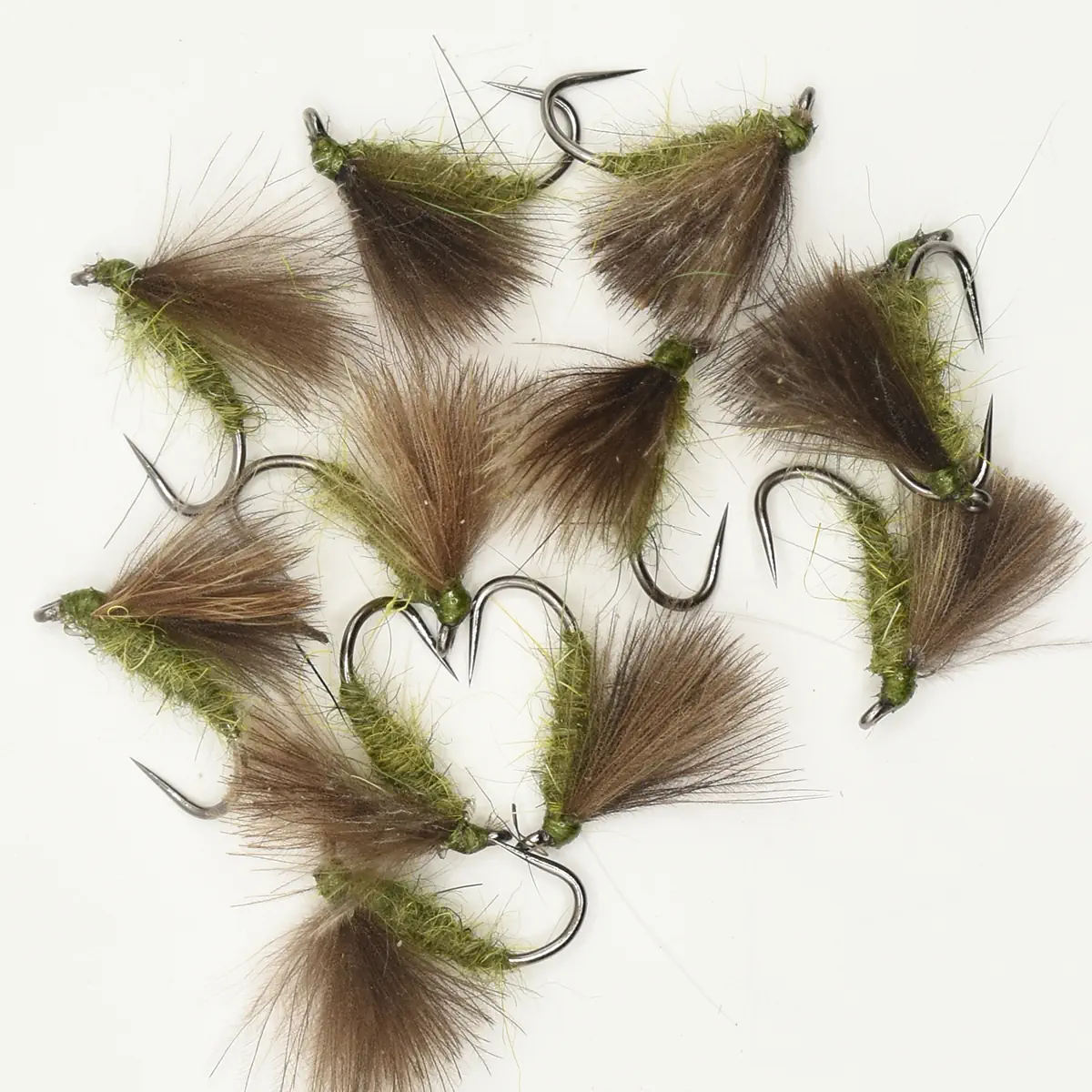A Dozen Size 14 Olive F-Flies